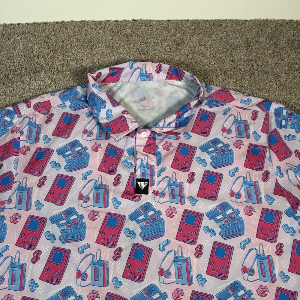 Bad Monkey Golf Pink Nostalgia Factory Polo Shirt‎ Mens 2XL Retro Stretch - Picture 3 of 9